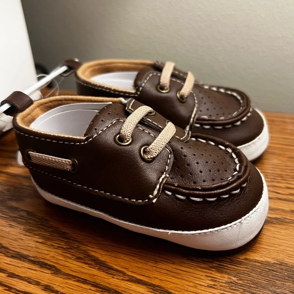 Infant baby rising star size 3 9-12M brown boat shoes